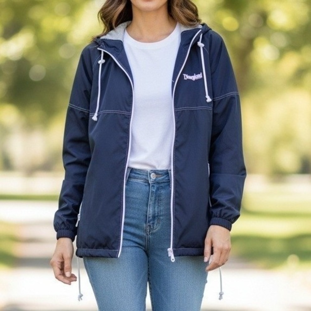 Walt‎ Disney Parks Navy Blue Full Zip Lightweight Windbreaker Rain Jacket Small